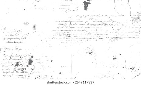 Distressed script writing texture with grunge paper. Aged document surface for overlay. Great for classic art and retro print themes.