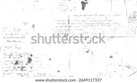 Distressed script writing texture with grunge paper. Aged document surface for overlay. Great for classic art and retro print themes.