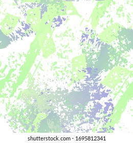 Distressed Seamless Pattern. Fashion Concept. Distress Print. Blue, Green, Gray Illustration. Glamour Surface Textile. Ink Stains. Spray Paint. Splash Blots. Artistic Creative Vector Background.