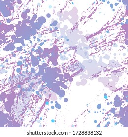 Distressed Seamless Pattern. Fashion Concept. Distress Print. Pink, Purple Illustration. Urban Surface Textile. Ink Stains. Spray Paint. Splash Blots. Artistic Creative Vector Background.