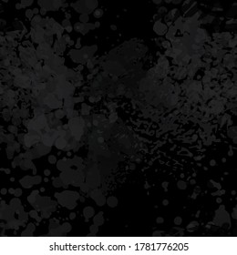 Distressed Seamless Pattern. Fashion Concept. Distress Print. Black, White Illustration. Modern Surface Textile. Ink Stains. Spray Paint. Splash Blots. Artistic Creative Vector Background.