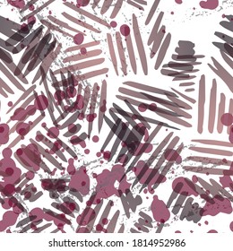 Distressed Seamless Pattern. Fashion Concept. Distress Print. Bordo, Pink Illustration. Graffiti Surface Textile. Ink Stains. Spray Paint. Splash Blots. Artistic Creative Vector Background.