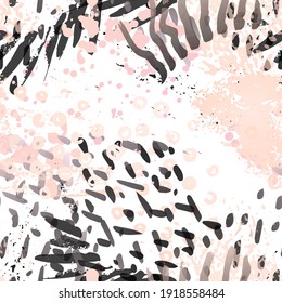 Distressed Seamless Pattern. Fashion Concept. Distress Print. Bordo, Pink Illustration. Summer Surface Textile. Ink Stains. Spray Paint. Splash Blots. Artistic Creative Vector Background.