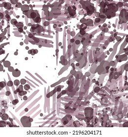 Distressed Seamless Pattern. Fashion Concept. Distress Print. Bordo, Pink Illustration. Summer Surface Textile. Ink Stains. Spray Paint. Splash Blots. Artistic Creative Vector Background.