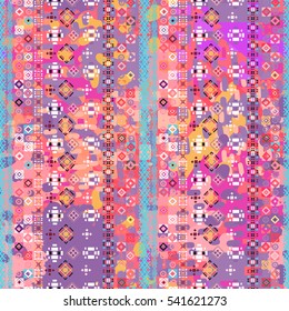 Distressed seamless pattern, paint spots. Watercolor background. Ethnic ornament. Chaotic, random brush strokes. Abstract art texture, wallpaper, wrapping