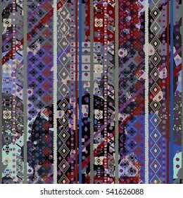 Distressed seamless pattern, paint spots. Watercolor background. Ethnic ornament. Chaotic, random brush strokes. Abstract art texture, wallpaper, wrapping