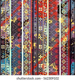 Distressed seamless pattern, paint spots. Watercolor background. Ethnic ornament. Chaotic, random brush strokes. Abstract art texture, wallpaper, wrapping