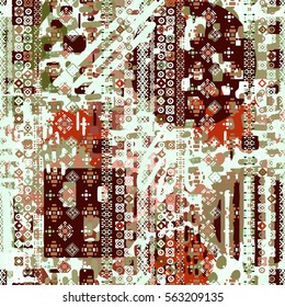Distressed seamless pattern, paint spots. Watercolor background. Ethnic ornament. Chaotic, random brush strokes. Abstract art texture, wallpaper, wrapping