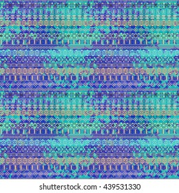 Distressed seamless pattern. Tribal art colorful print, brushed texture. Abstract background, watercolor paint spots
