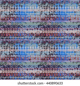 Distressed seamless pattern. Tribal art colorful print, brushed texture. Abstract background, watercolor paint spots