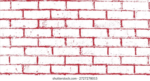 Padrão de parede de tijolo branco sem costura angustiado com linhas de argamassa vermelha vibrante Perfeito como um fundo texturizado ou elemento de design gráfico