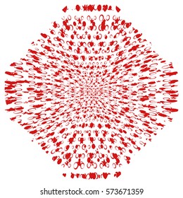Distressed Simple Round Grunge Stamp Texture Red Color With Random Dots. EPS10 vector.