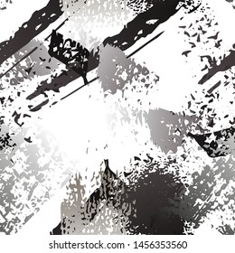 Distressed Splash. Watercolor Textures Surface. Seamless Pattern. Artistic Modern Splash Trends Motif. Black and White Watercolor Overlay Surface. Abstract Brush Vector illustration.