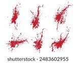Distressed splatter red blood paint liquid stains brush stroke vector background set