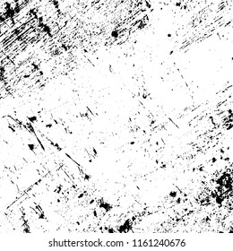 Distressed spray grainy overlay texture. Grunge dust messy background. Dirty powder rough empty cover template. Aged splatter crumb wall backdrop. Weathered drips aging design element. EPS10 vector.
