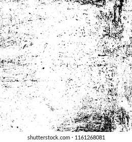 Distressed spray grainy overlay texture. Grunge dust messy background. Dirty powder rough empty cover template. Aged splatter crumb wall backdrop. Weathered drips aging design element. EPS10 vector.