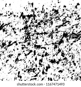 Distressed spray grainy overlay texture. Grunge dust messy background. Dirty powder rough empty cover template. Aged splatter crumb wall backdrop. Weathered drips aging design element. EPS10 vector.