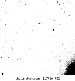Distressed spray grainy overlay texture. Grunge dust messy background. Dirty powder rough empty cover template. Aged splatter crumb wall backdrop. Weathered drips aging design element. EPS10 vector.