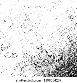 Distressed spray grainy overlay texture. Grunge dust messy background. Dirty powder rough empty cover template. Aged splatter crumb wall backdrop. Weathered drips aging design element. EPS10 vector.