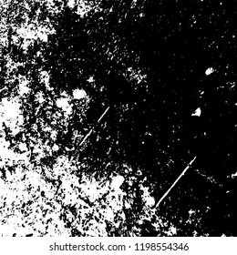 Distressed spray grainy overlay texture. Grunge dust messy background. Dirty powder rough empty cover template. Aged splatter crumb wall backdrop. Weathered drips aging design element. EPS10 vector.