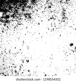 Distressed spray grainy overlay texture. Grunge dust messy background. Dirty powder rough empty cover template. Aged splatter crumb wall backdrop. Weathered drips aging design element. EPS10 vector.