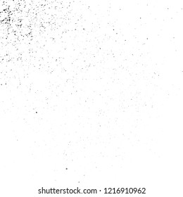 Distressed spray grainy overlay texture. Grunge dust messy background. Dirty powder rough empty cover template. Aged splatter crumb wall backdrop. Weathered drips aging design element. EPS10 vector.