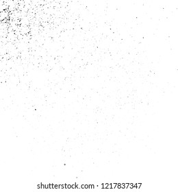 Distressed spray grainy overlay texture. Grunge dust messy background. Dirty powder rough empty cover template. Aged splatter crumb wall backdrop. Weathered drips aging design element. EPS10 vector.