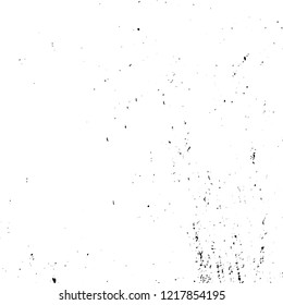 Distressed spray grainy overlay texture. Grunge dust messy background. Dirty powder rough empty cover template. Aged splatter crumb wall backdrop. Weathered drips aging design element. EPS10 vector.