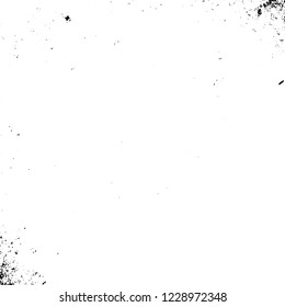 Distressed spray grainy overlay texture. Grunge dust messy background. Dirty powder rough empty cover template. Aged splatter crumb wall backdrop. Weathered drips aging design element. EPS10 vector.