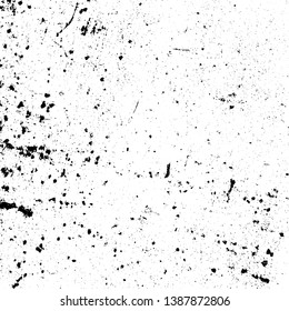 Distressed spray grainy overlay texture. Grunge dust messy background. Dirty powder rough empty cover template. Aged splatter crumb wall backdrop. Weathered drips aging design element. EPS10 vector.