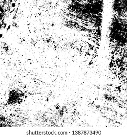 Distressed spray grainy overlay texture. Grunge dust messy background. Dirty powder rough empty cover template. Aged splatter crumb wall backdrop. Weathered drips aging design element. EPS10 vector.