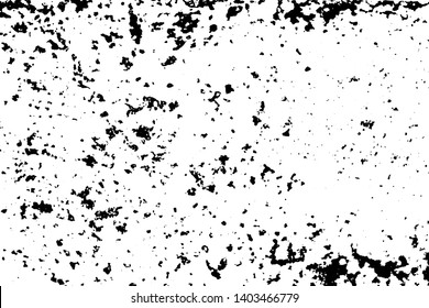 Distressed spray grainy overlay texture. Grunge dust messy background. Dirty powder rough empty cover template. Aged splatter crumb wall backdrop. Weathered drips aging design element. EPS10 vector.