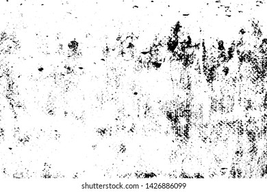 Distressed spray grainy overlay texture. Grunge dust messy background. Dirty powder rough empty cover template. Aged splatter crumb wall backdrop. Weathered drips aging design element. EPS10 vector.