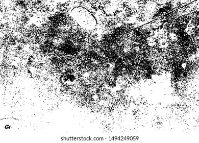 Distressed spray grainy overlay texture. Grunge dust messy background. Dirty powder rough empty cover template. Aged splatter crumb wall backdrop. Weathered drips aging design element. EPS10 vector.