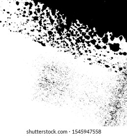 Distressed spray grainy overlay texture. Grunge dust messy background. Dirty powder rough empty cover template. Aged splatter crumb wall backdrop. Weathered drips aging design element. EPS10 vector.