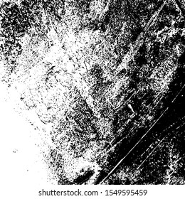 Distressed spray grainy overlay texture. Grunge dust messy background. Dirty powder rough empty cover template. Aged splatter crumb wall backdrop. Weathered drips aging design element. EPS10 vector.