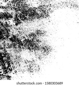 Distressed spray grainy overlay texture. Grunge dust messy background. Dirty powder rough empty cover template. Aged splatter crumb wall backdrop. Weathered drips aging design element. EPS10 vector.
