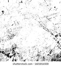Distressed spray grainy overlay texture. Grunge dust messy background. Dirty powder rough empty cover template. Aged splatter crumb wall backdrop. Weathered drips aging design element. EPS10 vector.