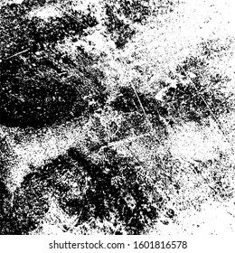 Distressed spray grainy overlay texture. Grunge dust messy background. Dirty powder rough empty cover template. Aged splatter crumb wall backdrop. Weathered drips aging design element. EPS10 vector.
