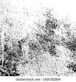 Distressed spray grainy overlay texture. Grunge dust messy background. Dirty powder rough empty cover template. Aged splatter crumb wall backdrop. Weathered drips aging design element. EPS10 vector.