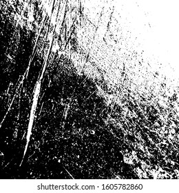 Distressed spray grainy overlay texture. Grunge dust messy background. Dirty powder rough empty cover template. Aged splatter crumb wall backdrop. Weathered drips aging design element. EPS10 vector.