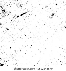 Distressed spray grainy overlay texture. Grunge dust messy background. Dirty powder rough empty cover template. Aged splatter crumb wall backdrop. Weathered drips aging design element. EPS10 vector.