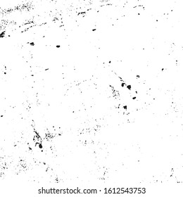 Distressed spray grainy overlay texture. Grunge dust messy background. Dirty powder rough empty cover template. Aged splatter crumb wall backdrop. Weathered drips aging design element. EPS10 vector.