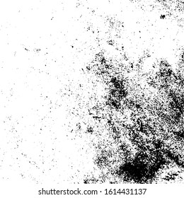 Distressed spray grainy overlay texture. Grunge dust messy background. Dirty powder rough empty cover template. Aged splatter crumb wall backdrop. Weathered drips aging design element. EPS10 vector.