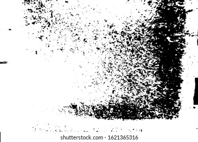 Distressed spray grainy overlay texture. Grunge dust messy background. Dirty powder rough empty cover template. Aged splatter crumb wall backdrop. Weathered drips aging design element. EPS10 vector.