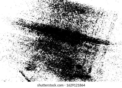 Distressed spray grainy overlay texture. Grunge dust messy background. Dirty powder rough empty cover template. Aged splatter crumb wall backdrop. Weathered drips aging design element. EPS10 vector.