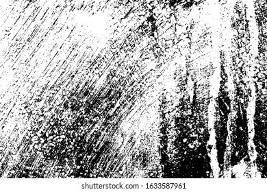 Distressed spray grainy overlay texture. Grunge dust messy background. Dirty powder rough empty cover template. Aged splatter crumb wall backdrop. Weathered drips aging design element. EPS10 vector.