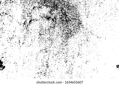 Distressed spray grainy overlay texture. Grunge dust messy background. Dirty powder rough empty cover template. Aged splatter crumb wall backdrop. Weathered drips aging design element. EPS10 vector.