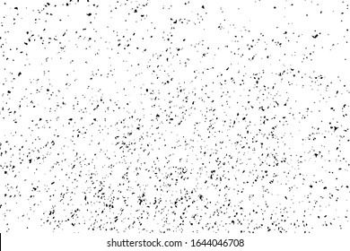 Distressed spray grainy overlay texture. Grunge dust messy background. Dirty powder rough empty cover template. Aged splatter crumb wall backdrop. Weathered drips aging design element. EPS10 vector.