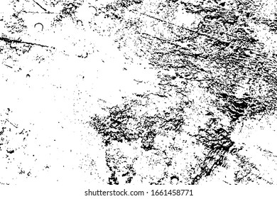 Distressed spray grainy overlay texture. Grunge dust messy background. Dirty powder rough empty cover template. Aged splatter crumb wall backdrop. Weathered drips aging design element. EPS10 vector.